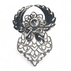 Jane 1997 AOL Silver Tone Signed Vintage Guardian Angel Pin Brooch Delicate Lace